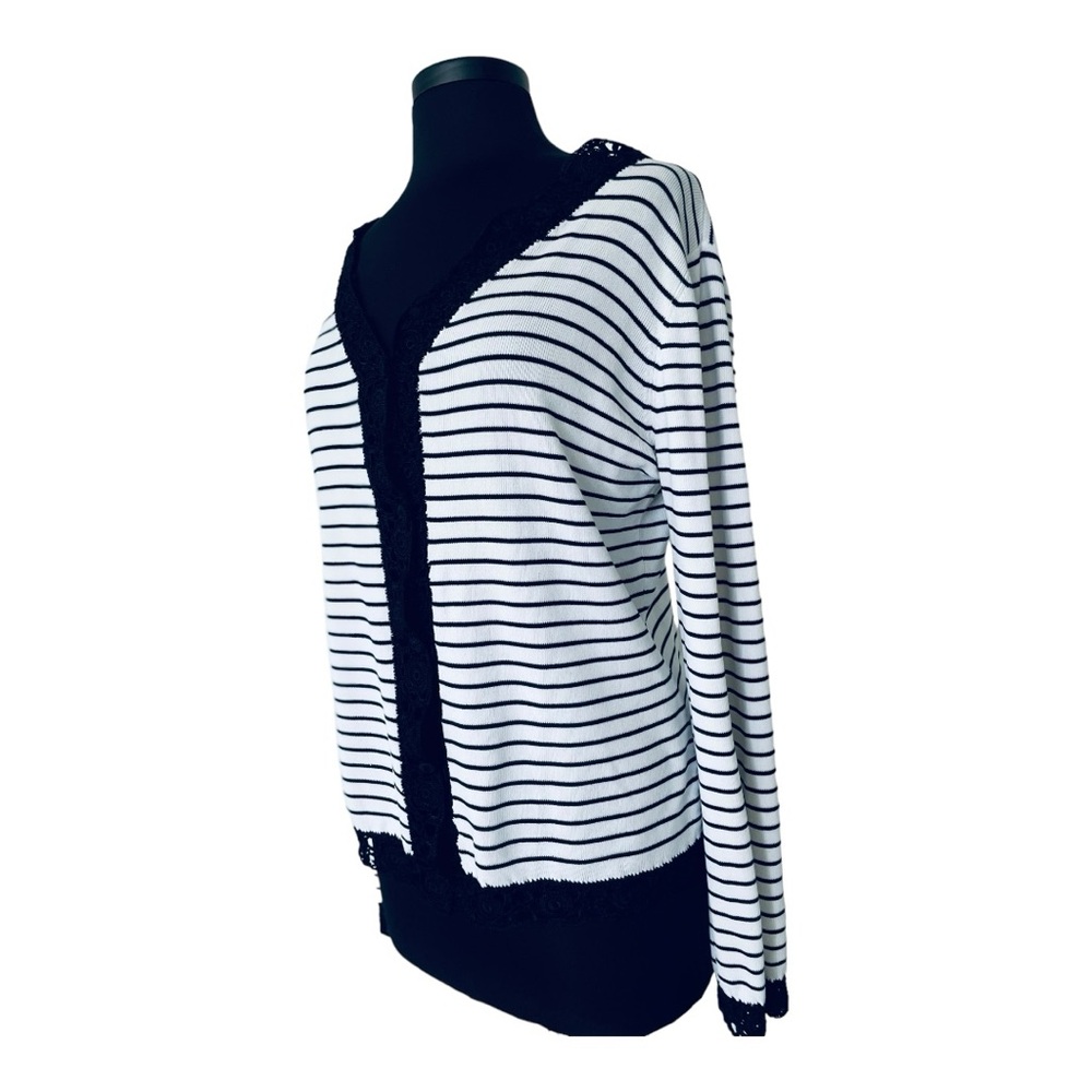 Fred David  Black & White Stripped Cardigan Size L
